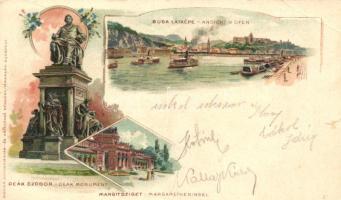 Budapest, Margitsziget, Deák szobor, gőzhajók floral litho (b)