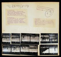 1958 Bojár Sándor(1914-2000): Újpesti Dózsa-Egyetértés barátságos labdarúgó mérkőzése, tiszteletadás a Manchester United focicsapat légikatasztrófa áldozatainak, 14 db pillanatfelvétel, 4x5 és 6x6 cm közötti méretekben