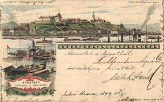 1899 Budapest, Ezredéves országos kiállítás, Jobb part, csónakok, gőzhajók s: Morelli, Dörre T. 2 Kr Ga.