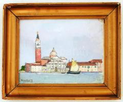 Koszkol jelzéssel: Mediterrán város. Olaj, fa lemez, keretben, 13×17 cm