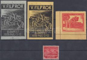 1935 V. Filprok 3 db levélzáró + 1936 Filatéliai Kurír levélzáró (sérült)