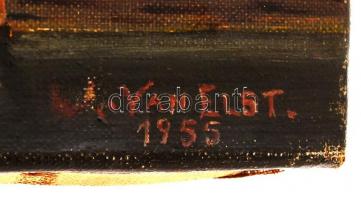 Van Elst jelzéssel: Napnyugta. Olaj, vászon, 20×29 cm