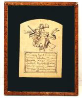 Nagy jelzéssel: Emlékül. Tus, papír, üvegezett keretben, 30×22 cm