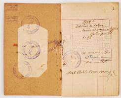 1930 Forgalmi adókönyv, sok bejegyzéssel, több különböző értékű forgalmi adós bélyeggel pengős, ill., filléres (1, 10, 60)