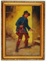 Varga jelzéssel: Fiú hegedűvel. Olaj, karton, keretben, 33×24 cm