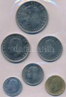 Spanyolország 1980. 50c-100P "1982 Labdarúgó VB" 6xklf db bordó műbortokos szettben T:1 Spain 1980. 50 Centimos - 100 Pesetas "1982 FIFA World Cup" 6xdiff pcs in set, in wine-red plastic case C:UNC