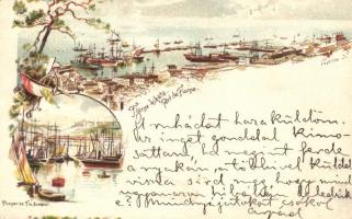 1897 Fiume, port, ships, litho s: Cserna 2 Kr Ga. (EK)