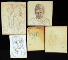 Hornyánszky hagyatéki pecséttel: 5 db grafika, klf méretben, szén-ceruza, papír