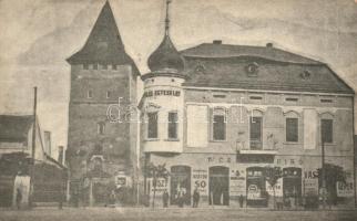 Nagyszalonta, Arany udvar, Csonka torony, Wessely és Bíró kereskedései / Arany museum, shops 'vissza' So. Stpl