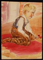 Csáki jelzéssel: Játszó kisfiú. Akvarell, papír, 42×30 cm