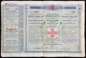 Szerbia / Belgrád 1907. "Szerb Vöröskereszt" kötelezvénye 20Fr-ról aranyban T:III  Serbia / Belgrad 1907. "Serbian Red Cross" obligation about 20 Francs in gold C:F