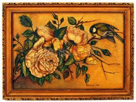Benczúr jelzéssel: Cinke a rózsabokron. Olaj, karton, keretben, 27×36 cm