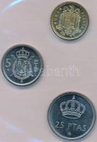 Spanyolország 1975. 1P + 5P + 25P "77" sötétzöld műbortokos szettben T:1 Spain 1975. 1 Pesetas + 5 Pesetas + 25 Pesetas "77" 0in set, in deep green plastic case C:UNC