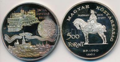 1990. 500Ft Ag + 500Ft Ag "Mátyás király" pár dísztokban! T:PP folt
