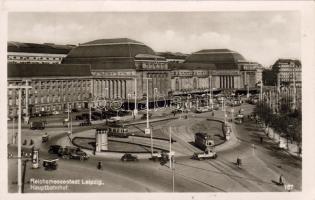Leipzig, Reichsmessestadt, Hauptbahnhof / railway station, trams, automobile '1941 Reichsmesse in Leipzig Herbst' So. Stpl