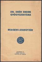 1930 Bp., Dr. Deér Endre Gyógyszertárának reagens árjegyzéke megrendelőlappal, 31p