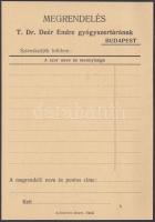 1930 Bp., Dr. Deér Endre Gyógyszertárának reagens árjegyzéke megrendelőlappal, 31p