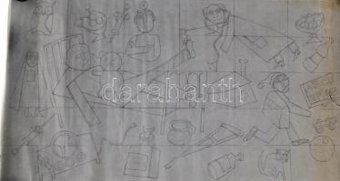 Fabók Gyula (1942-): Gyermekkórház számára készült dekorációs tervek (2db), jelzés nélkül, pauszpapí...