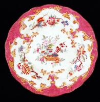 Virágmintás bécsi porcelán tányér, kézzel festett, jelzett, lekopásokkal, d: 20 cm