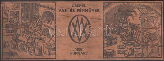 Csepel Vas-és Fémművek réz emléklapja, 18x6,5 cm