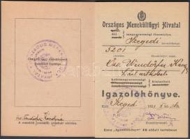 1921 Szeged, Az Országos Menekültügyi Hivatal igazolókönyve kelet-magyarországi kiutasított számára(Temesvár), 16p