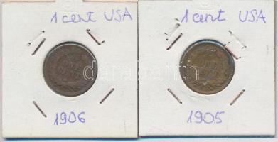 Amerikai Egyesült Államok 1905-1906. 1c Br "Indián" (2x) T:2- USA 1905-1906. 1 Cent Br "Indian" (2x) C:VF