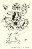 Magyar népviselet - 5 db RÉGI folklór témájú motívum lap, próbanyomat, pinx. Undi / 5 old motive car...