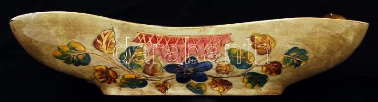 H. Bequet Quaregnon belga dísztál, kézzel festett, jelzett, hibátlan, kopott aranyozás, h:40 cm, m:7...