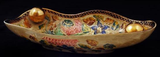 H. Bequet Quaregnon belga dísztál, kézzel festett, jelzett, hibátlan, kopott aranyozás, h:40 cm, m:7...