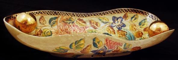 H. Bequet Quaregnon belga dísztál, kézzel festett, jelzett, hibátlan, kopott aranyozás, h:40 cm, m:7...