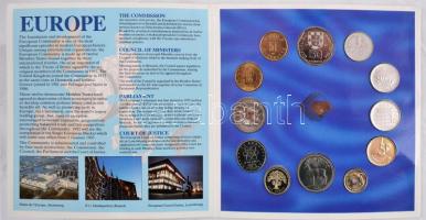 Belgium / Dánia / Franciaország / Németország / Görögország / Írország / Olaszország / Luxemburg / Hollandia / Portugália / Spanyolország / Nagy-Britannia 1990-1992. 12db klf fémpénz "Európai Közösség Érem Szett" T:BU Belgium / Denmark / France / Germany / Greece / Ireland / Italy / Luxembourg / Netherlands / Portugal / Spain / Great Britain 1990-1992. Collection of 12 diff coins "European Community Coin Collection" C:BU