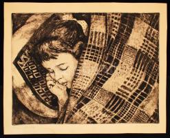 Olvashatatlan jelzéssel: Évi alszik, rézkarc, papír, 39×29,5 cm