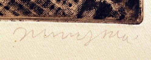 Olvashatatlan jelzéssel: Évi alszik, rézkarc, papír, 39×29,5 cm