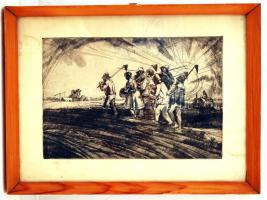 Görög Rezső (1930-): Napszámosok. Rézkarc, papír, jelzett, 20×29 cm