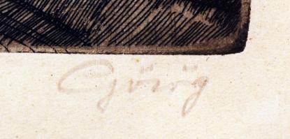 Görög Rezső (1930-): Napszámosok. Rézkarc, papír, jelzett, 20×29 cm