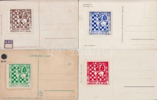 1927 Sakkverseny levélzáró sor 4 képeslapon