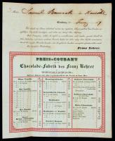1847 Sopron Franz Neher csokoládégyár árjegyzék levlként küldve / Oedenburg chocholate factory price...