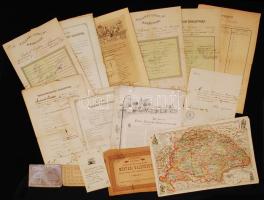cca 1860-1890 Nagy okmány tétel: különféle iskolai bizonyítványok, orvosi igazolás, egyéb iratok mappába berakva
