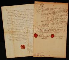1746 Elismervény címeres családi viaszpecsétekkel + 1751 Kőcsén kiállított okmány