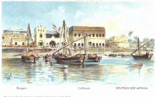 Pangani, Zollhaus, Deutsch-Ostafrika / customs office, German colonial postcard, litho