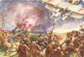 Potyondi László főhadnagy, repülőgép vezető alacsonytámadással ellenséges menetoszlopot szórt szét / Military WWII fighting aeroplane, So. Stpl (r)