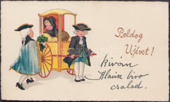 cca 1900 Újévi litho üdvözlő kártya / New year greeting card