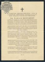 1933 Takács Menyhért(1861-1933) bölcseleti doktor, jászóvári premontrei prépost gyászjelentése