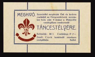 cca 1920-1930 Meghívó az Öregcserkészek táncestélyére