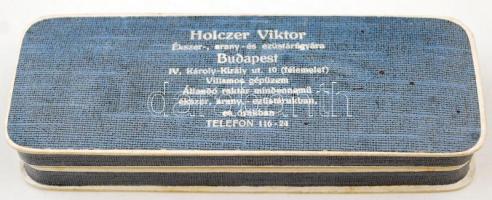 1916-1918 Holczer Viktor ékszer-, arany- és ezüstárugyára, Bp., IV. Károly út 10., papír ékszerdoboz, 12×4,5×2 cm