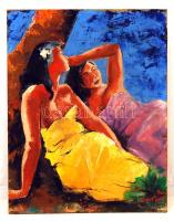 L Varga Iván: Napozó lányok. Olaj, farost, jelzett, 47×37 cm