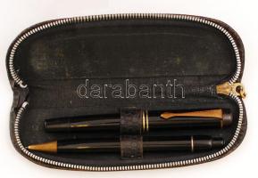 Töltő ceruza és töltő toll Mont Blanc jelzéssel bőrtokban.
