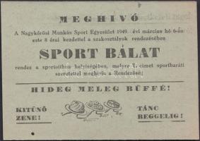 1949 Meghívó a Nagykőrösi Munkás Sport Egyesület sport báljára