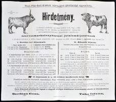 1899 Bp., A Pest-Pilis-Solt-Kiskun vármegyei gazdasági egyesület által kiadott szarvasmarha-tenyésztési jutalomdíjosztási hirdetmény