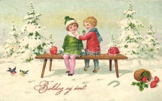 New Year, girls with mushrooms, Amag 2610. litho